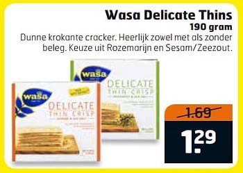 Aanbiedingen Wasa delicate thins - Wasa - Geldig van 17/10/2017 tot 29/10/2017 bij Trekpleister