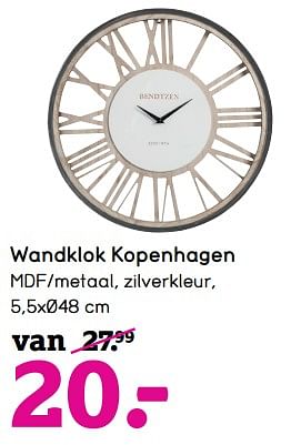 Aanbiedingen Wandklok kopenhagen - Huismerk - Leen Bakker - Geldig van 16/10/2017 tot 29/10/2017 bij Leen Bakker