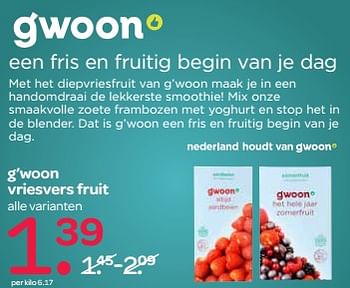 Aanbiedingen G`woon vriesvers fruit - Gâ€™woon - Geldig van 19/10/2017 tot 01/11/2017 bij Spar