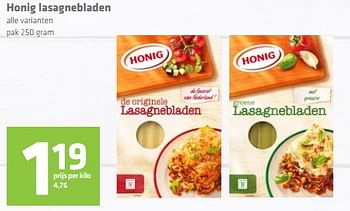 Aanbiedingen Honig lasagnebladen - Honig - Geldig van 19/10/2017 tot 01/11/2017 bij Attent