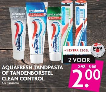 Aanbiedingen Aquafresh tandpasta of tandenborstel clean control - Aquafresh - Geldig van 22/10/2017 tot 28/10/2017 bij Deka Markt