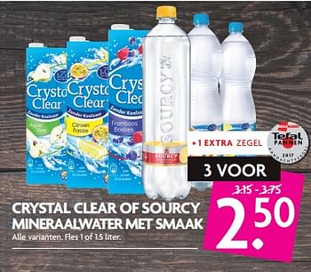 Aanbiedingen Crystal clear of sourcy mineraalwater met smaak - Crystal Clear - Geldig van 22/10/2017 tot 28/10/2017 bij Deka Markt