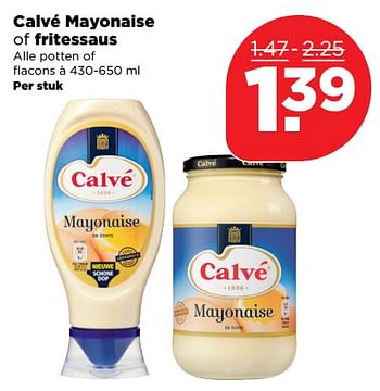Aanbiedingen Calvé mayonaise of fritessaus - Calve - Geldig van 22/10/2017 tot 28/10/2017 bij Plus