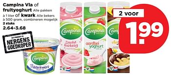 Aanbiedingen Campina vla of fruityoghurt of kwark alle bekers combineren mogelijk - Campina - Geldig van 22/10/2017 tot 28/10/2017 bij Plus