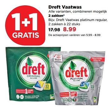 Aanbiedingen Dreft vaatwas platinum regular - Dreft - Geldig van 22/10/2017 tot 28/10/2017 bij Plus