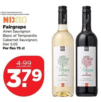 Aanbiedingen Fairgrape airen sauvignon blanc of tempranillo cabernet sauvignon - Witte wijnen - Geldig van 22/10/2017 tot 28/10/2017 bij Plus