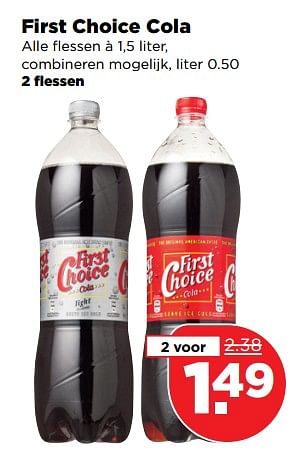 Aanbiedingen First choice cola - Huismerk - Plus - Geldig van 22/10/2017 tot 28/10/2017 bij Plus
