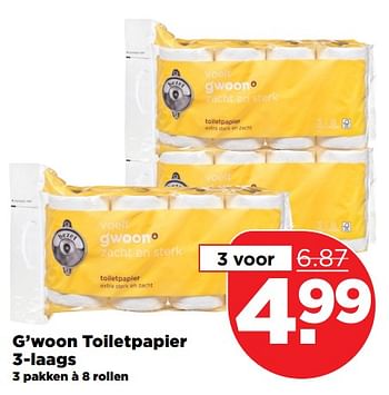 Aanbiedingen G`woon toiletpapier 3-laags - Gâ€™woon - Geldig van 22/10/2017 tot 28/10/2017 bij Plus
