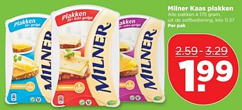 Aanbiedingen Milner kaas plakken - Milner - Geldig van 22/10/2017 tot 28/10/2017 bij Plus