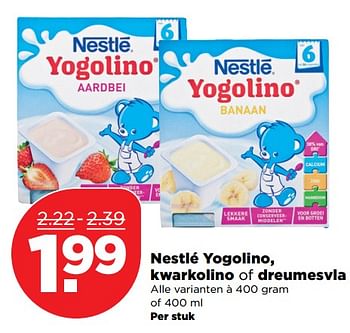 Aanbiedingen Nestlé yogolino, kwarkolino of dreumesvla - Nestlé - Geldig van 22/10/2017 tot 28/10/2017 bij Plus