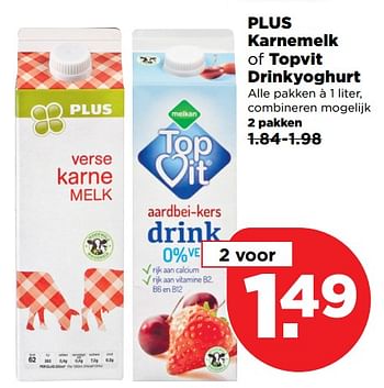 Aanbiedingen Plus karnemelk of topvit drinkyoghurt - Huismerk - Plus - Geldig van 22/10/2017 tot 28/10/2017 bij Plus