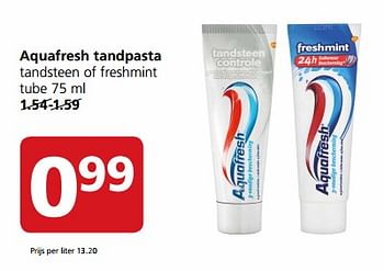 Aanbiedingen Aquafresh tandpasta tandsteen of freshmint - Aquafresh - Geldig van 23/10/2017 tot 29/10/2017 bij Jan Linders