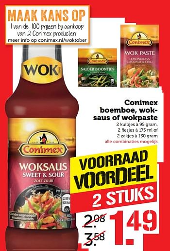 Aanbiedingen Conimex boemboe, woksaus of wokpaste - Conimex - Geldig van 23/10/2017 tot 29/10/2017 bij Coop