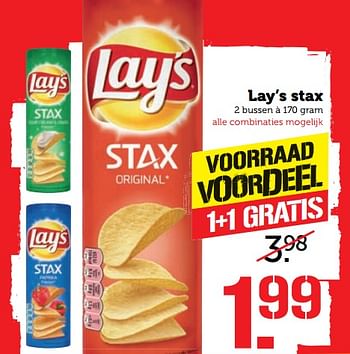 Aanbiedingen Lay`s stax - Lay's - Geldig van 23/10/2017 tot 29/10/2017 bij Coop