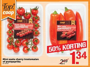 Aanbiedingen Mini zoete cherry trostomaten of puntpaprika - Huismerk - Coop - Geldig van 23/10/2017 tot 29/10/2017 bij Coop