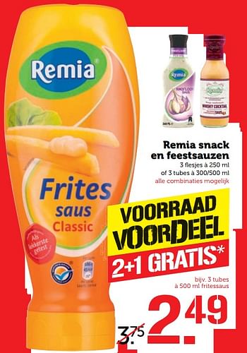 Aanbiedingen Remia snack en feestsauzen - Remia - Geldig van 23/10/2017 tot 29/10/2017 bij Coop