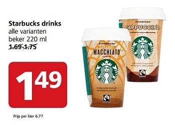 Aanbiedingen Starbucks drinks - Starbucks - Geldig van 23/10/2017 tot 29/10/2017 bij Jan Linders