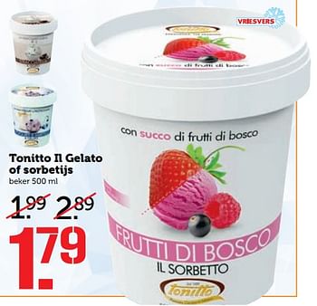 Aanbiedingen Tonitto il gelato of sorbetijs - Tonitto - Geldig van 23/10/2017 tot 29/10/2017 bij Coop