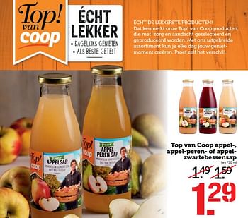 Aanbiedingen Top van coop appel-, appel-peren- of appelzwartebessensap - Puur - Geldig van 23/10/2017 tot 29/10/2017 bij Coop