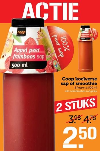 Aanbiedingen Coop koelverse sap of smoothie - Huismerk - Coop - Geldig van 23/10/2017 tot 29/10/2017 bij Coop