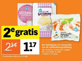 Aanbiedingen Mozzarella uit italië - Huismerk - Albert Heijn - Geldig van 23/10/2017 tot 29/10/2017 bij Albert Heijn