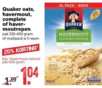 Aanbiedingen Quaker oats, havermout, complete of havermoutrepen - Quaker - Geldig van 23/10/2017 tot 29/10/2017 bij Coop