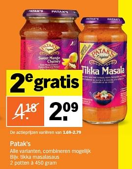 Aanbiedingen Tikka masalasaus - Patak’s - Geldig van 23/10/2017 tot 29/10/2017 bij Albert Heijn