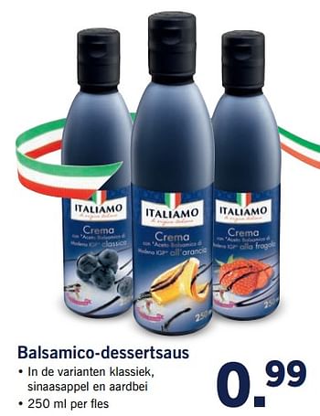 Aanbiedingen Balsamico-dessertsaus - Italiamo - Geldig van 23/10/2017 tot 29/10/2017 bij Lidl