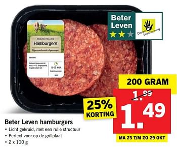 Aanbiedingen Beter leven hamburgers - Huismerk - Lidl - Geldig van 23/10/2017 tot 29/10/2017 bij Lidl