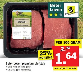 Aanbiedingen Beter leven premium biefstuk - Huismerk - Lidl - Geldig van 23/10/2017 tot 29/10/2017 bij Lidl