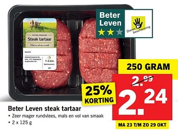 Aanbiedingen Beter leven steak tartaar - Huismerk - Lidl - Geldig van 23/10/2017 tot 29/10/2017 bij Lidl