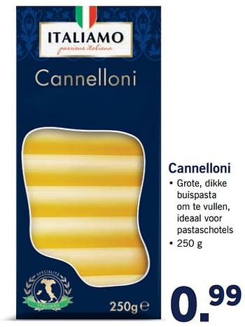Aanbiedingen Cannelloni - Italiamo - Geldig van 23/10/2017 tot 29/10/2017 bij Lidl