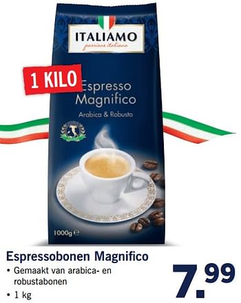 Aanbiedingen Espressobonen magnifico - Italiamo - Geldig van 23/10/2017 tot 29/10/2017 bij Lidl