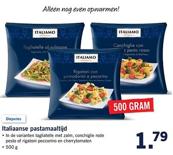 Aanbiedingen Italiaanse pastamaaltijd - Italiamo - Geldig van 23/10/2017 tot 29/10/2017 bij Lidl