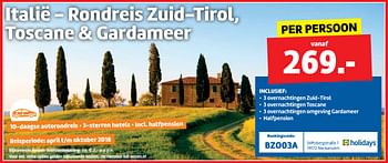 Aanbiedingen Italië - rondreis zuid-tirol, toscane + gardameer - Huismerk - Lidl - Geldig van 23/10/2017 tot 29/10/2017 bij Lidl
