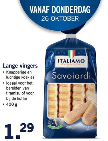 Aanbiedingen Lange vingers - Italiamo - Geldig van 23/10/2017 tot 29/10/2017 bij Lidl