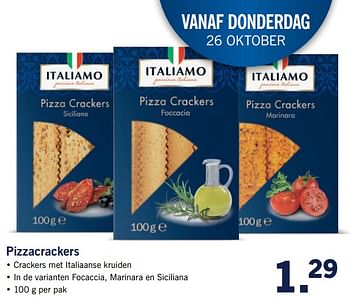 Aanbiedingen Pizzacrackers - Italiamo - Geldig van 23/10/2017 tot 29/10/2017 bij Lidl