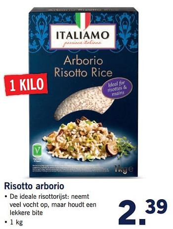 Aanbiedingen Risotto arborio - Italiamo - Geldig van 23/10/2017 tot 29/10/2017 bij Lidl