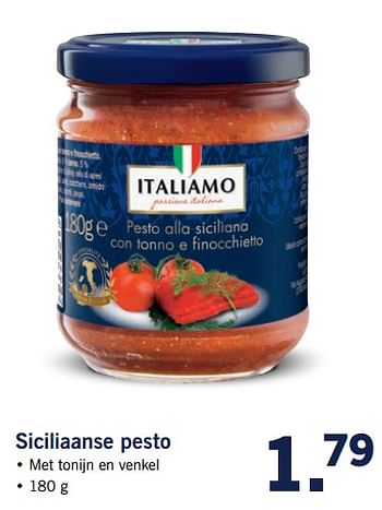 Aanbiedingen Siciliaanse pesto - Italiamo - Geldig van 23/10/2017 tot 29/10/2017 bij Lidl