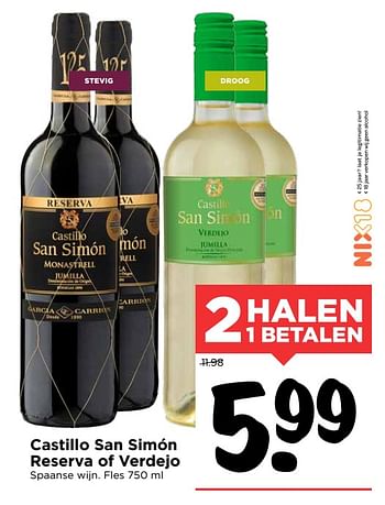 Aanbiedingen Castillo san simón reserva of verdejo - Witte wijnen - Geldig van 22/10/2017 tot 28/10/2017 bij Vomar