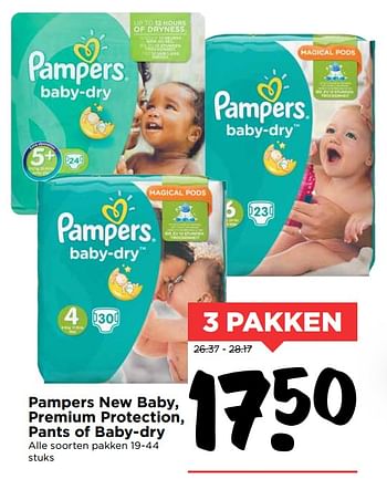 Aanbiedingen Pampers new baby, premium protection, pants of baby-dry - Pampers - Geldig van 22/10/2017 tot 28/10/2017 bij Vomar