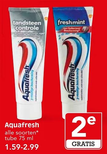 Aanbiedingen Aquafresh alle soorten - Aquafresh - Geldig van 22/10/2017 tot 28/10/2017 bij Em-té