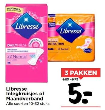 Aanbiedingen Libresse inlegkruisjes of maandverband - Libresse - Geldig van 22/10/2017 tot 28/10/2017 bij Vomar