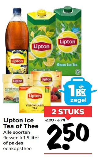 Aanbiedingen Lipton ice tea of thee - Lipton - Geldig van 22/10/2017 tot 28/10/2017 bij Vomar