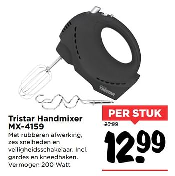 Aanbiedingen Tristar handmixer mx-4159 - Tristar - Geldig van 22/10/2017 tot 28/10/2017 bij Vomar