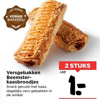 Aanbiedingen Versgebakken beemsterkaasbroodjes - Huismerk Vomar - Geldig van 22/10/2017 tot 28/10/2017 bij Vomar