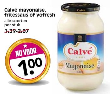 Aanbiedingen Calvé mayonaise, fritessaus of yofresh - Calve - Geldig van 22/10/2017 tot 28/10/2017 bij Em-té
