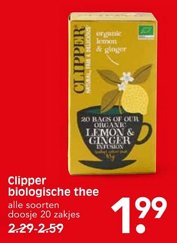 Aanbiedingen Clipper biologische thee - Clipper - Geldig van 22/10/2017 tot 28/10/2017 bij Em-té