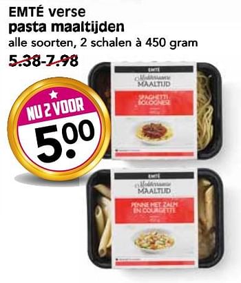 Aanbiedingen Emté verse pasta maaltijden - Huismerk - Em-té - Geldig van 22/10/2017 tot 28/10/2017 bij Em-té