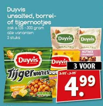 Aanbiedingen Duyvis unsalted, borrel of tijgernootjes - Duyvis - Geldig van 23/10/2017 tot 28/10/2017 bij Agrimarkt